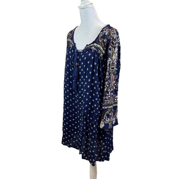 Angie Apparel Navy Paisley Bell-Sleeve Peasant Dress Size Large - Picture 10 of 11